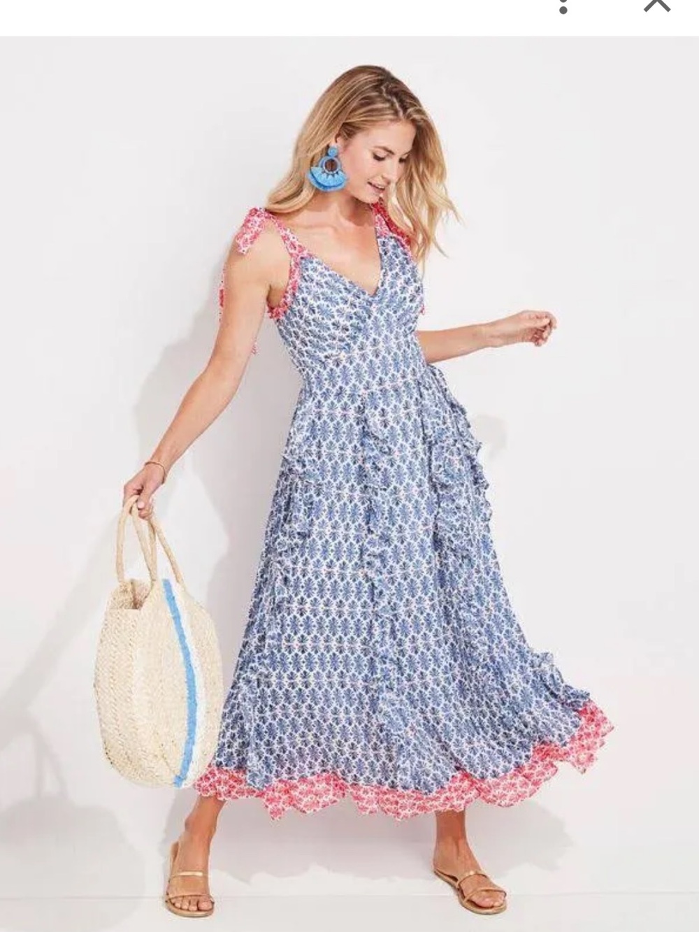 Vineyard Vines Blue Block Print Shell Maxi Dress